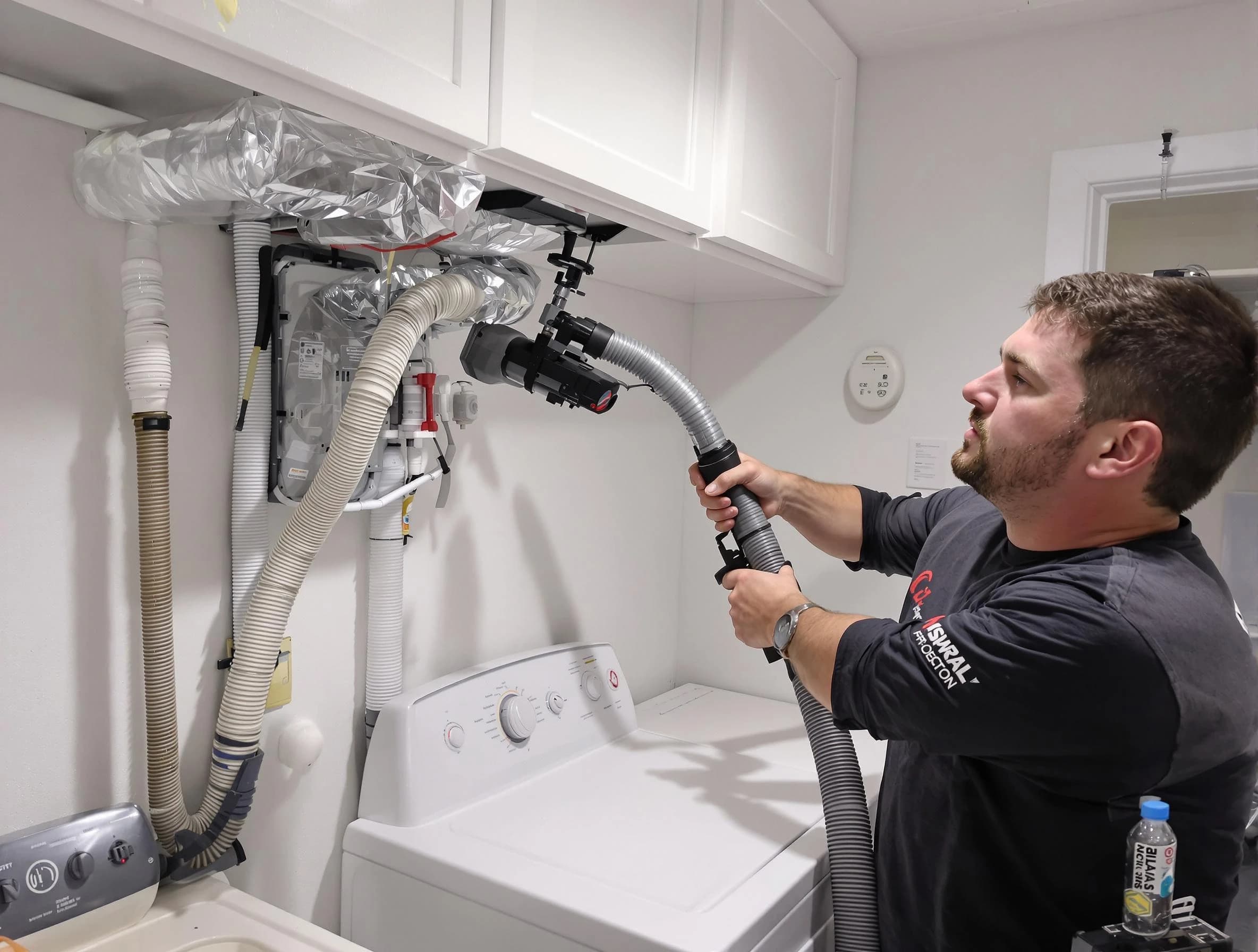 Fairview Dryer Vent Cleaning certified technician performing safety-focused gas dryer vent cleaning in Fairview