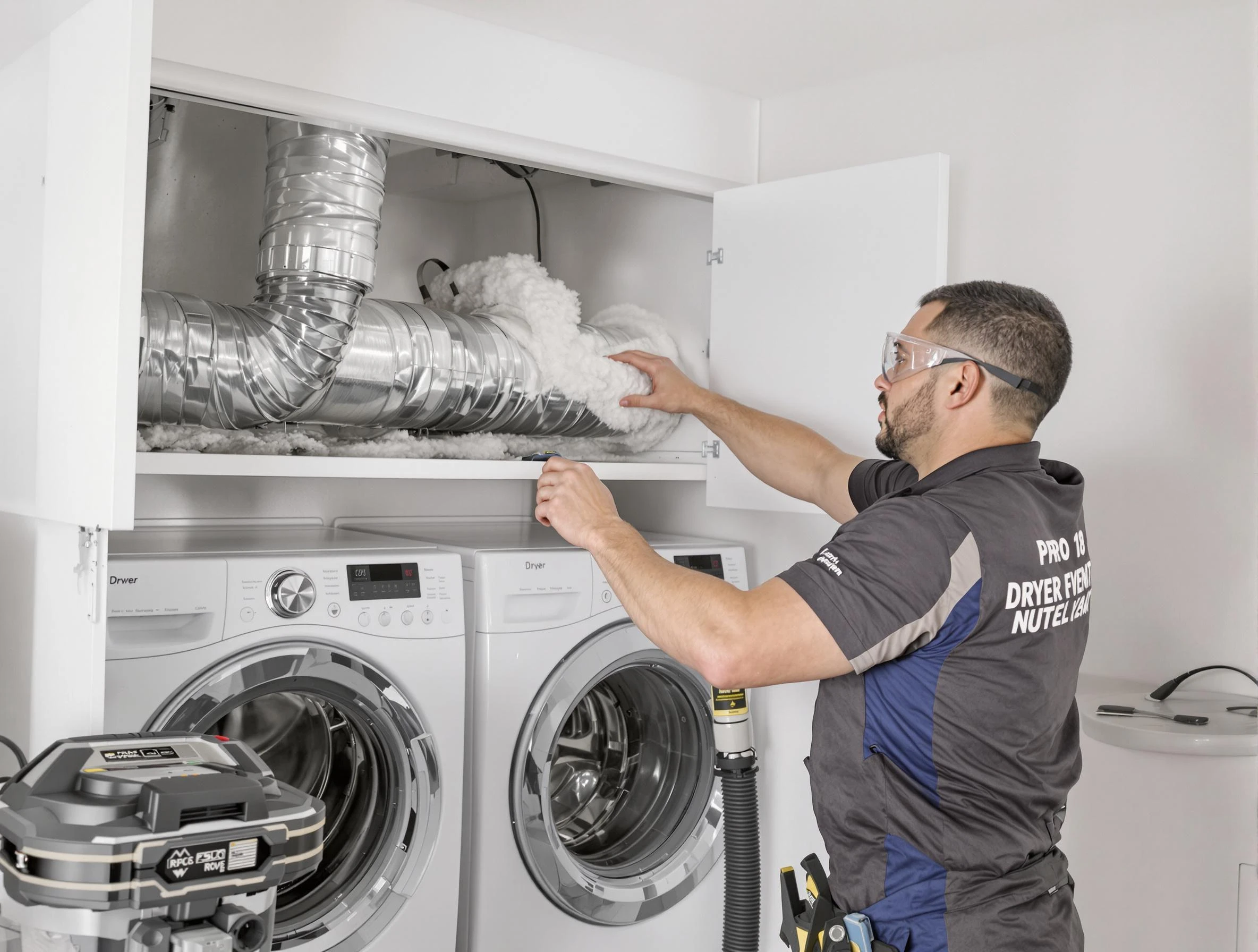 Fairview Dryer Vent Cleaning certified technician performing specialized gas dryer vent cleaning in Fairview